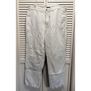 St John's Bay Beige Khaki Pants Size 38x32 Straight Leg Logo High Rise Zip Linen